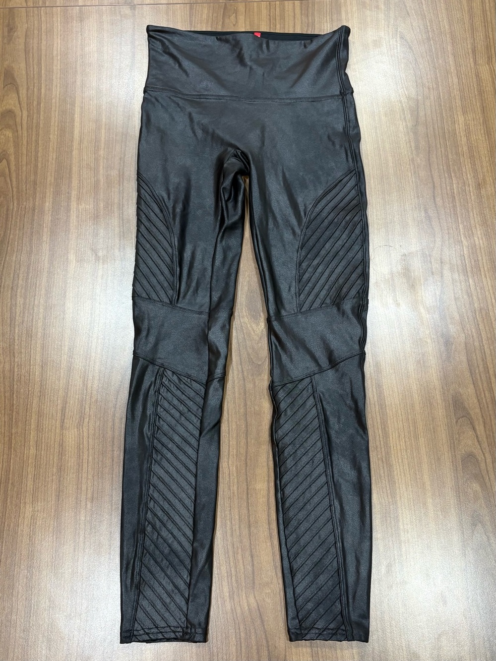 SPANX Black Faux Leather Moto Leggings High Rise Shaping